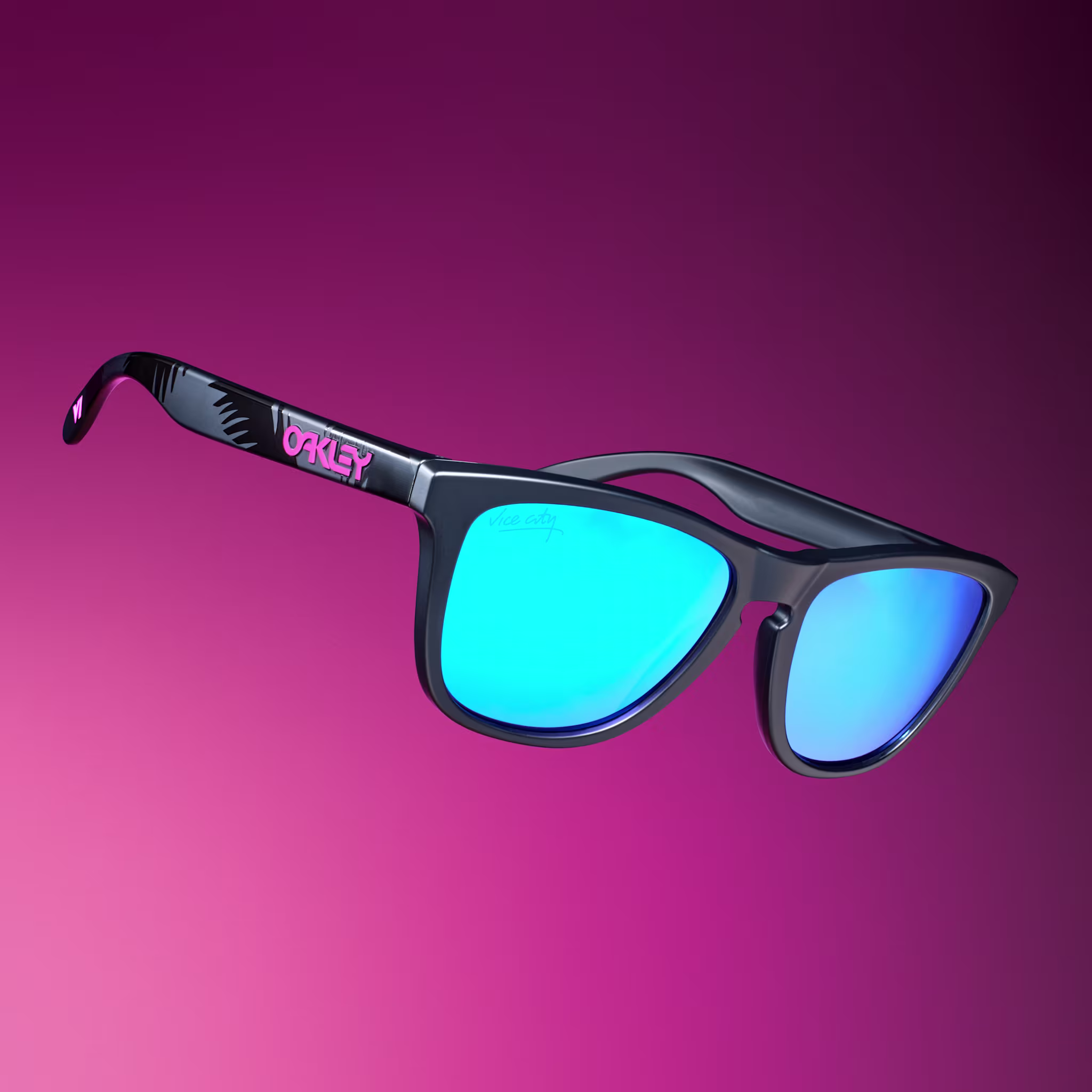 Black Oakley Frogskins sunglasses with blue Prizm Sapphire lenses, GTA 6 edition