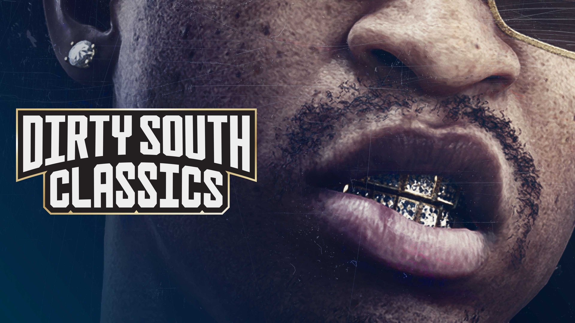 Dirty South Classics artwork in GTA 6: close-up of a man's mouth with gold grills and a diamond stud earring