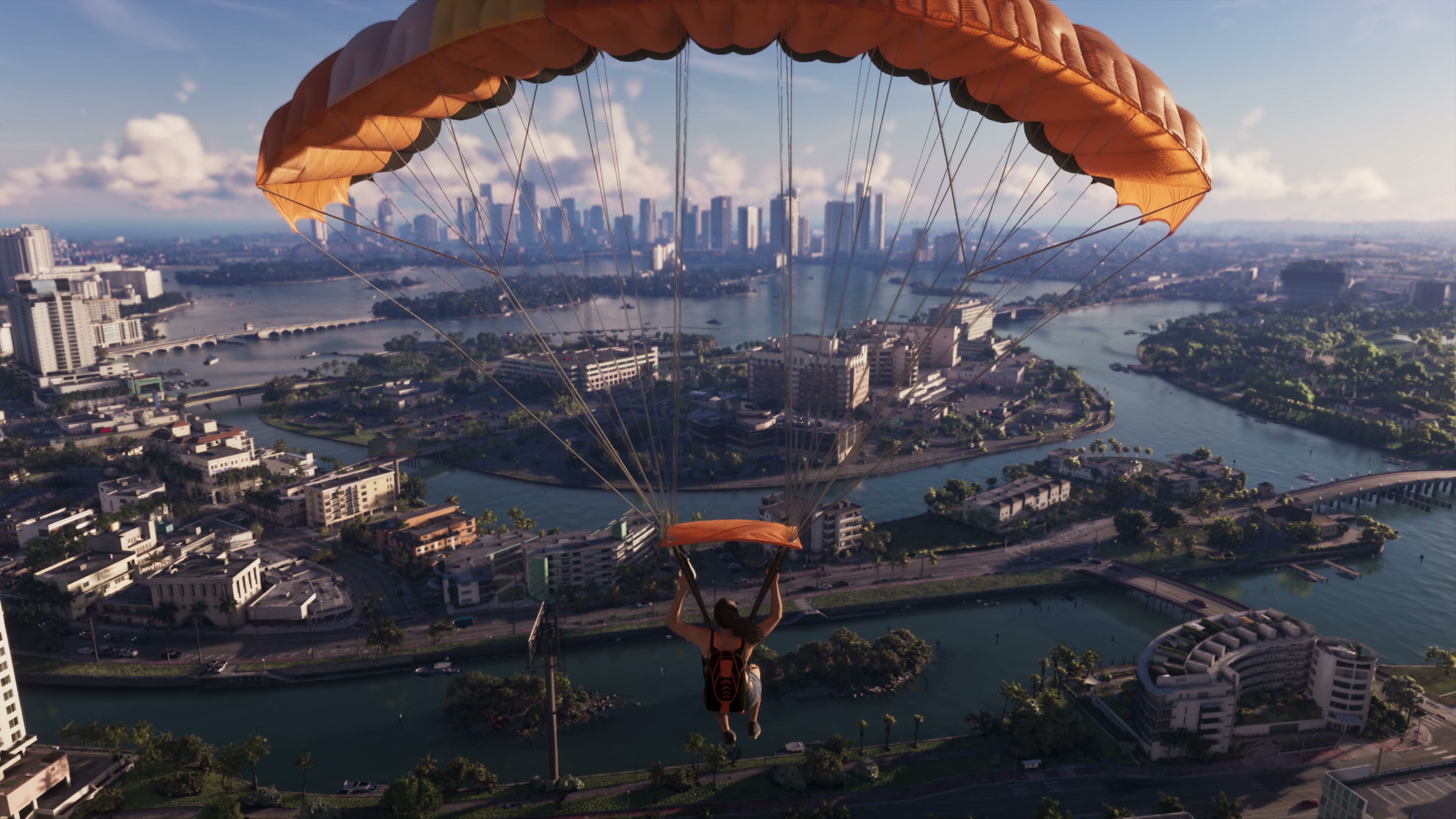 Parachute descent above Vice City in GTA 6