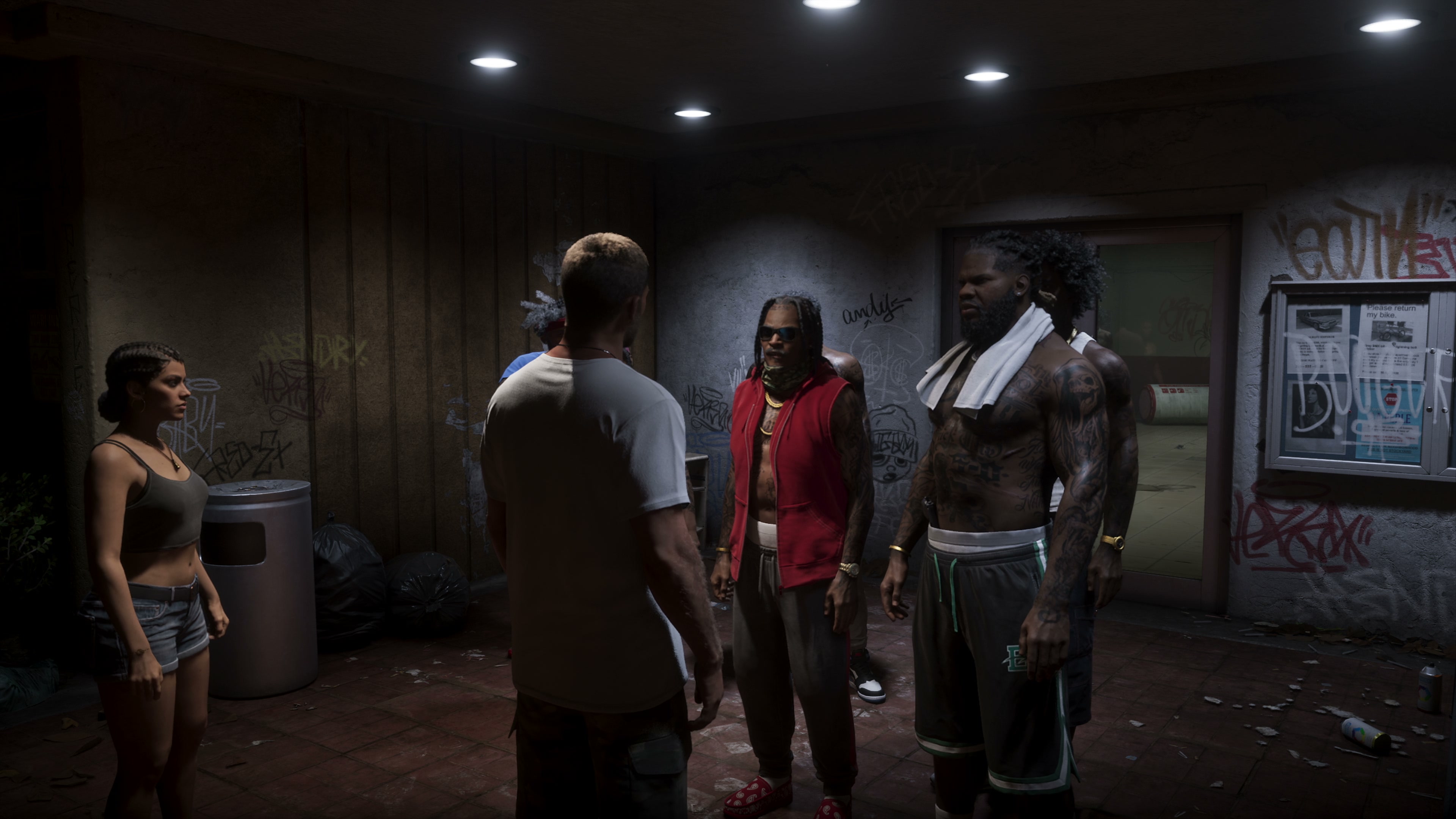 A group of NPCs in a Leonida neighbourhood in GTA 6