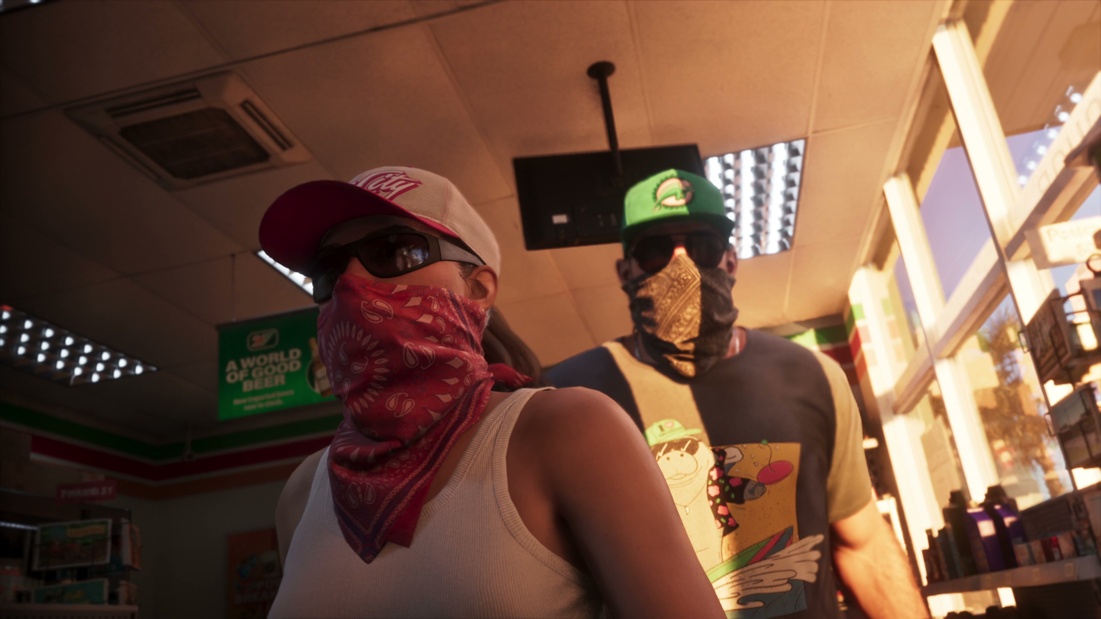 Convenience store robbery in GTA 6, two masked people